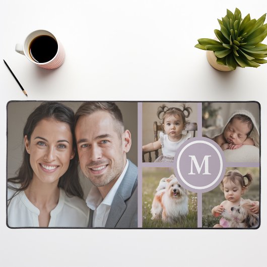 Custom 5 Foto Collage Dusty Lila Family Schreibtischunterlage