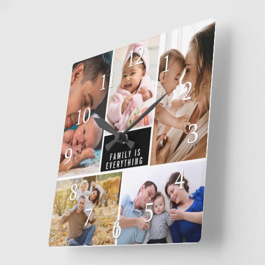 Custom 5 Foto Collage Familie ist alles Angebot Quadratische Wanduhr (Winkel)