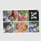 Custom 5 Foto Collage Familienname Mit Monogramm Golfhandtuch (Horizontal)