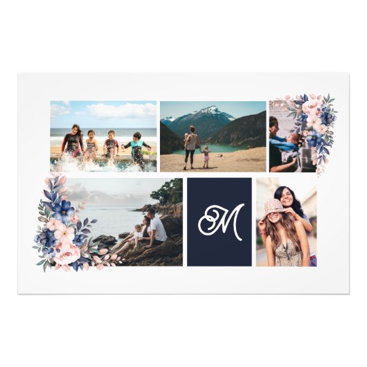 Custom 5 Foto Collage Floral Frame Print (Vorne)