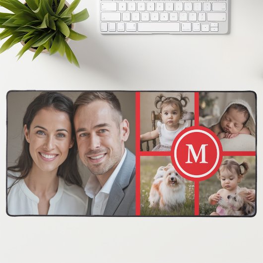 Custom 5 Foto Collage Red Family Schreibtischunterlage