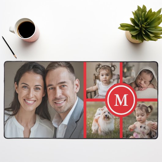 Custom 5 Foto Collage Red Family Schreibtischunterlage