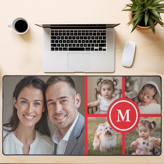 Custom 5 Foto Collage Red Family Schreibtischunterlage