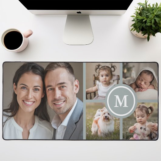 Custom 5 Foto Collage Sage Green Familie Schreibtischunterlage