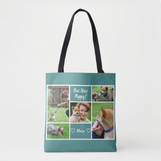 Custom 5 Foto Family Pet Collage auf Aquamarin Tasche (Vorderseite)