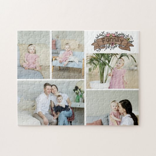 Custom 5 Foto/ mit rustikalem Blumenbanner Puzzle (Horizontal)