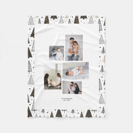 Custom 5 Fotos Collage Name Winter Pine Trees Fleecedecke (Vorderseite)