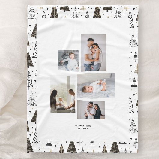 Custom 5 Fotos Collage Name Winter Pine Trees Fleecedecke