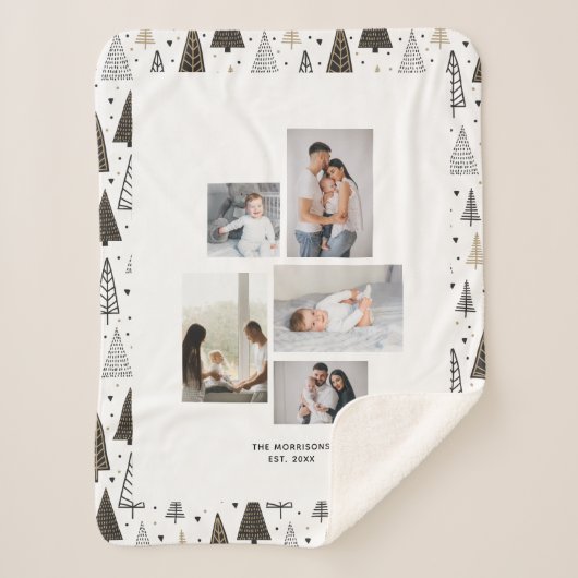 Custom 5 Fotos Collage Name Winter Pine Trees Sherpadecke (Vorderseite)