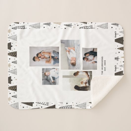 Custom 5 Fotos Collage Name Winter Pine Trees Sherpadecke (Vorderseite (Horizontal))