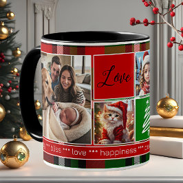 Custom 5 Fotos Green Red Karierte Weihnachten Kaffeetasse