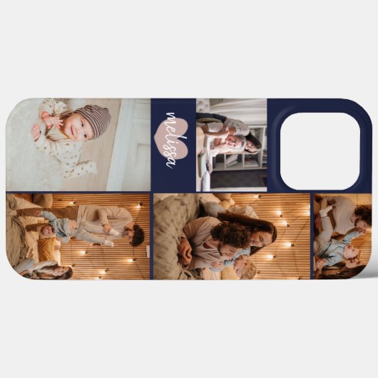 Custom 5 Fotos Niedlich Heftskriptname Navy Blue Case-Mate iPhone Hülle (Rückseite (Horizontal))