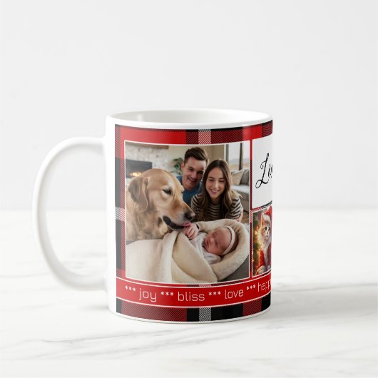 Custom 5 Fotos Schwarz-weiß Rotes Kariertes Weihna Kaffeetasse (Links)