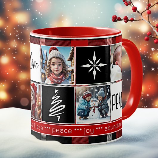 Custom 5 Fotos Schwarz-weiß Rotes Kariertes Weihna Kaffeetasse