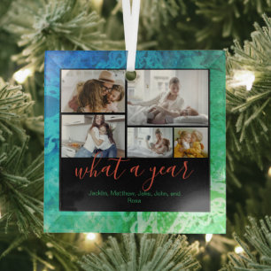 Custom 5 Fotos Typografie Neujahrsferien Ornament Aus Glas