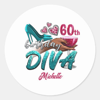 Custom 60. Geburtstag Afrikanischer Schwarzer Diva Runder Aufkleber