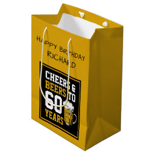 Custom 60. Geburtstag Cheers & Biere bis 60 Jahre Mittlere Geschenktüte