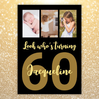 Custom 60. Geburtstag Gold Modern Foto Collage Einladung