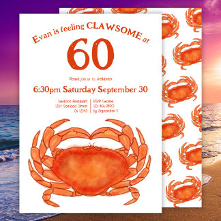 Custom 60. Geburtstag Watercolor Crab Seafood Pun Einladung