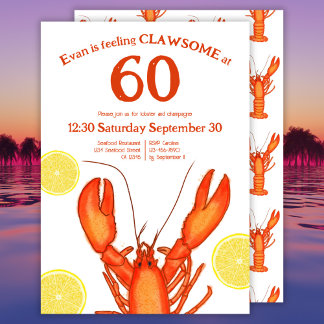 Custom 60. Geburtstag Watercolor Hummer Seafood Einladung