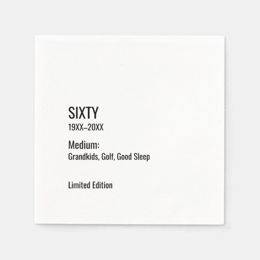 Custom 60th Birthday Funny Museum Label Chic Serviette (Vorderseite)