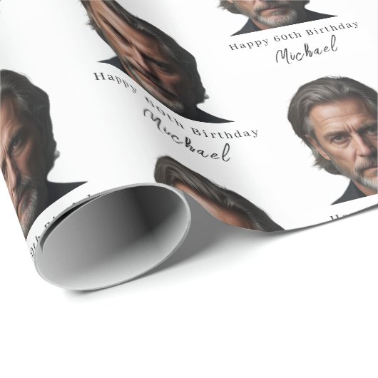 Custom 60th Birthday Photo Wrapping Paper forAdult Geschenkpapier (Rolleneckpunkt)