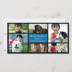 Custom 6 Foto Collage Christmas Blue Feiertagskarte