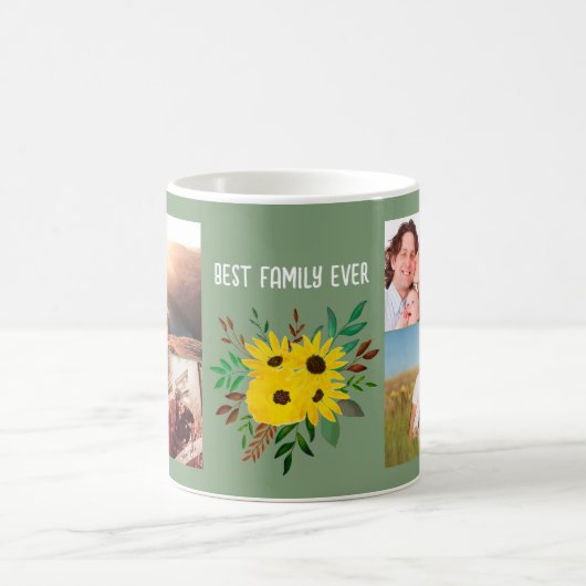 Custom 6 Foto Collage Sonnenblume Beste Familie je Kaffeetasse (Mittel)