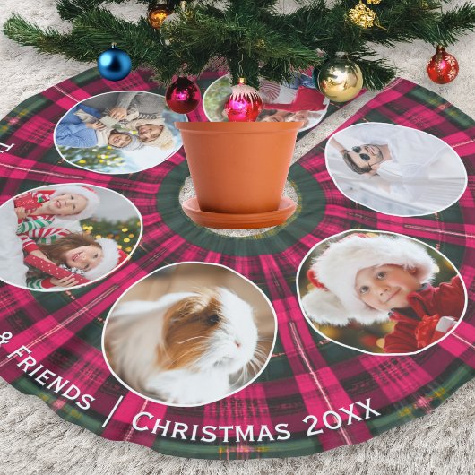 Custom 6 Foto Familiengalerie Kariert Weihnachten Polyester Weihnachtsbaumdecke