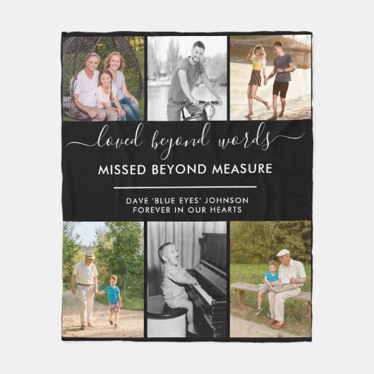 Custom 6 Foto Loved Beyond Words Black Fleecedecke (Vorderseite)