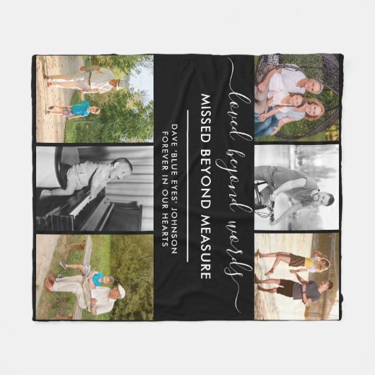 Custom 6 Foto Loved Beyond Words Black Fleecedecke (Vorderseite (Horizontal))