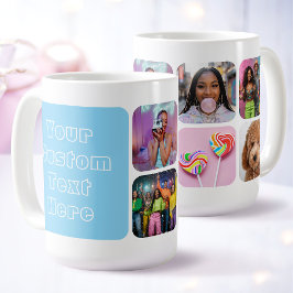 Custom 6 Photo Modern Retro Blue Besties Kaffeetasse
