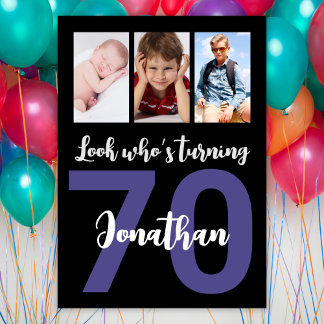 Custom 70. Geburtstag Black Modern Foto Collage Einladung