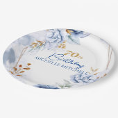 Custom 70. Geburtstag Blue Gold Pappteller (Schrägansicht)