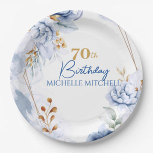 Custom 70. Geburtstag Blue Gold Pappteller