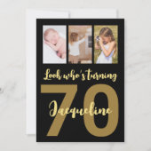 Custom 70. Geburtstag Gold Modern Foto Collage Einladung (Vorderseite)