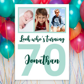 Custom 70. Geburtstag Green Script Foto Collage Einladung