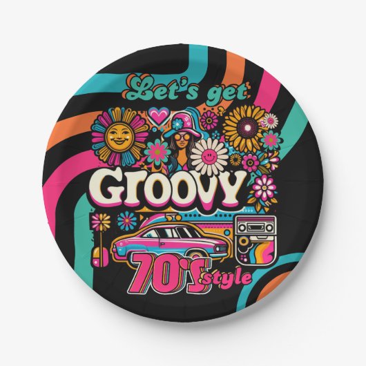 Custom 70er Retro Disco Geburtstag Boogie Groovy Pappteller (Vorderseite)
