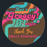 Custom 70er Retro Disco Geburtstag Boogie Groovy Runder Aufkleber<br><div class="desc">Fun Retro-Partyware der 70er Jahre.</div>