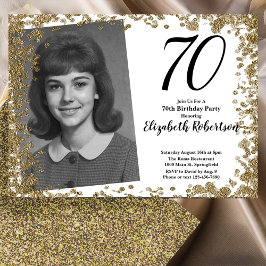 Custom 70th Photo Black and Gold Sequins Einladung
