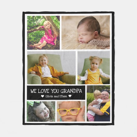 Custom 7 Foto Collage Wir Liebe Sie Opa Fleecedecke (Vorderseite)