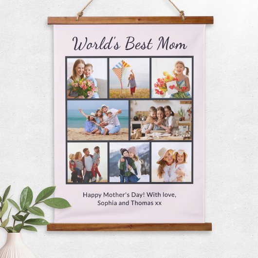 Custom 7 Photo Collage World's Best Mom Wandteppich Mit Holzrahmen