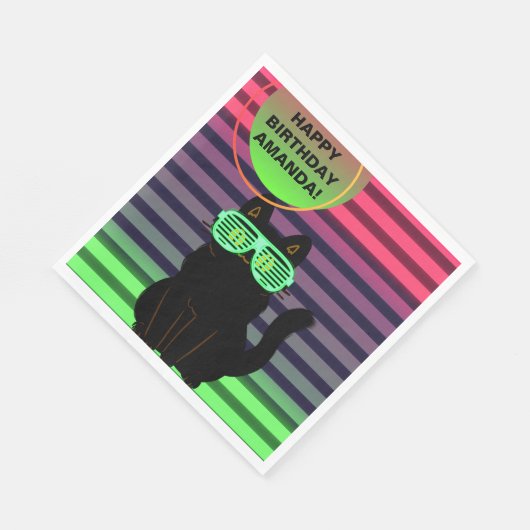 Custom 80er Retro Black Cat Throwback Serviette (Ecke)