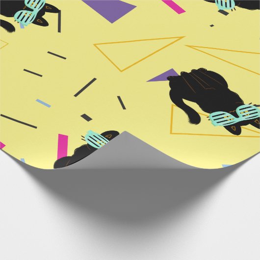 Custom 80er Retro Black Cool Cat Throwback Geschenkpapier (Ecke)