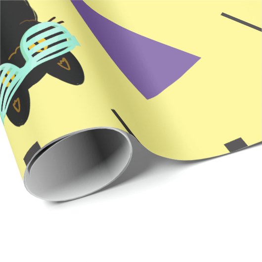 Custom 80er Retro Black Cool Cat Throwback Geschenkpapier (Rolleneckpunkt)