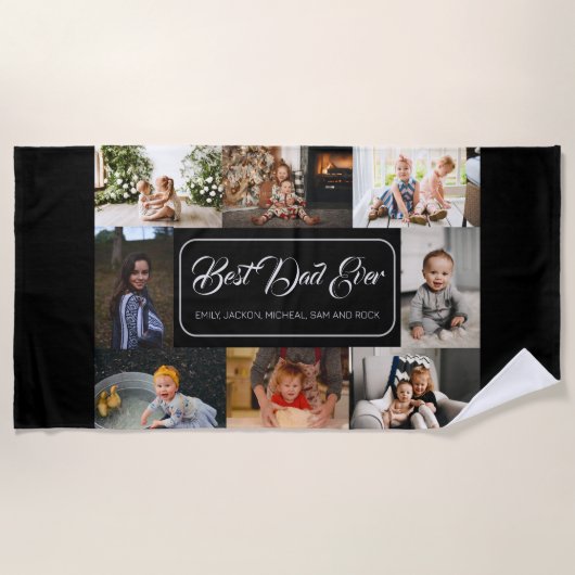 Custom 8 Foto Collage Bester Vater je Wasserflasch Strandtuch (Vorderseite)