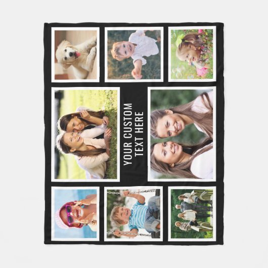 Custom 8 Foto Collage Black Fleecedecke (Vorderseite)