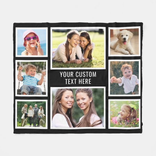 Custom 8 Foto Collage Black Fleecedecke (Vorderseite (Horizontal))