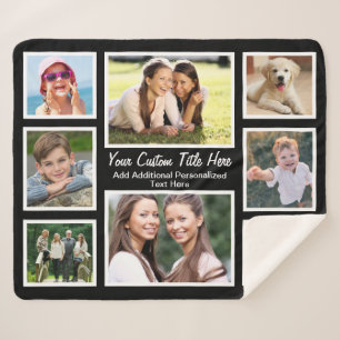 Custom 8 Foto Collage Black Sherpadecke