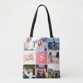 Custom 8 Foto Collage Blush Pink Mit Monogramm Tasche (Vorderseite)